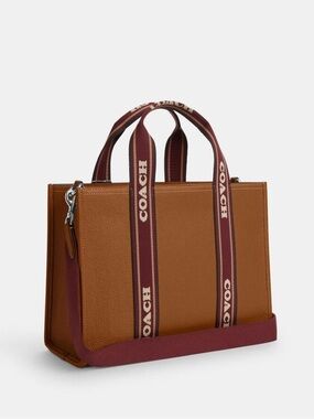 Coach Smith Tote Bag in Tan with Burgundy Straps